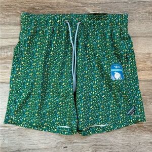 Mr.Swim~ Men's Stretch Swim Shorts‎ Size Small Inseam 6.5 Green with drink Print